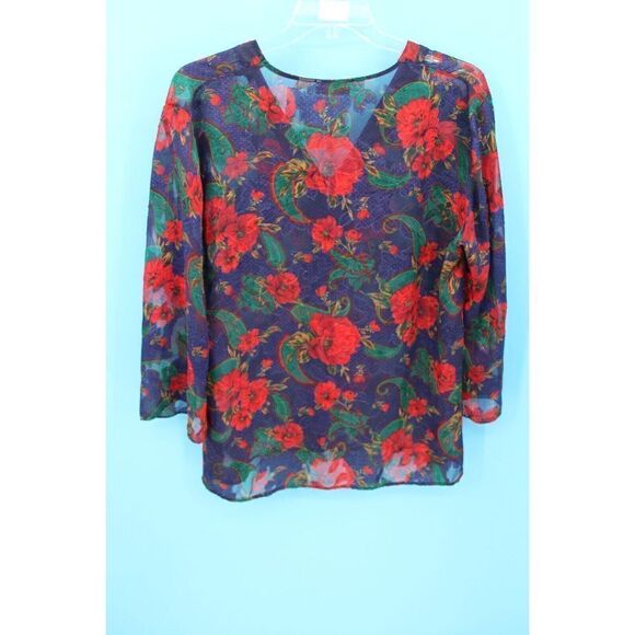 VICTORIA'S SECRET VINTAGE GOLD LABEL FLORAL 6 BUTTON SHEER SEXY SLEEP SHIRT - Picture 2 of 6